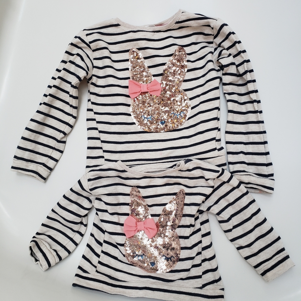 Big & little sister striped sequin bunny sweaters